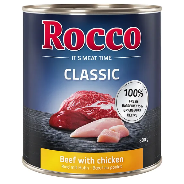 Lot Rocco Classic 24 x 800 g - lot mixte pur bœuf, panses vertes, cœur de volaille, poulet