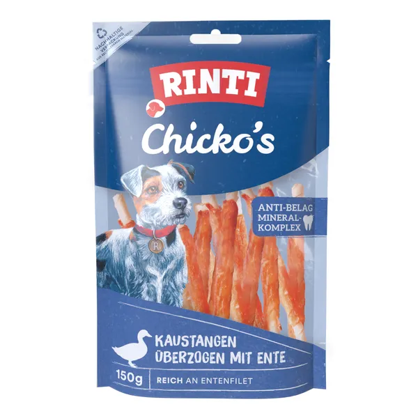 RINTI Chicko Bâtonnets à mâcher, petit format pour chien - canard, 18 x 150 g