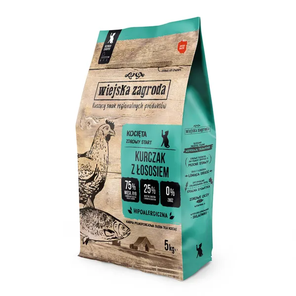 Wiejska Zagroda Kitten poulet, saumon pour chaton - 2 x 5 kg