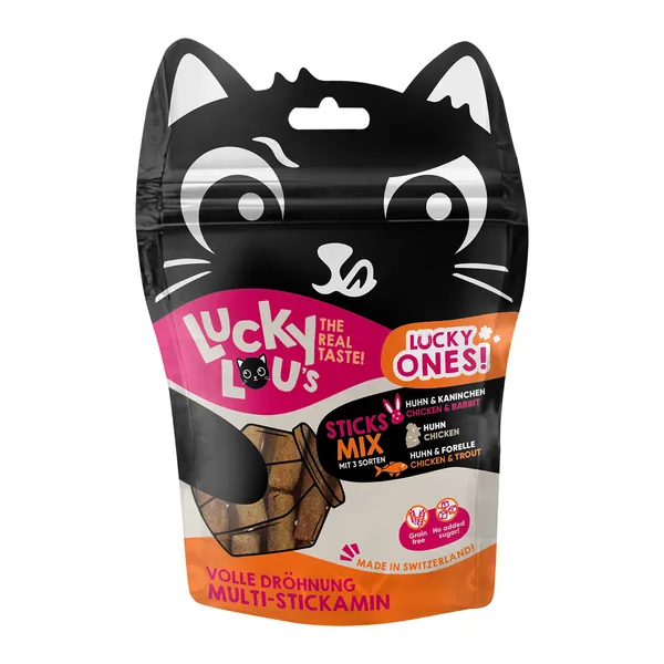 Paquet économique : 8x50g Lucky Lou Lucky Ones bâtonnets Mixpack I (3 sortes) Friandises pour chats