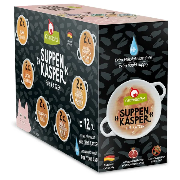 Offre d'essai GranataPet Suppenkasper pour chat - 12 x 70 g (6 variétés)