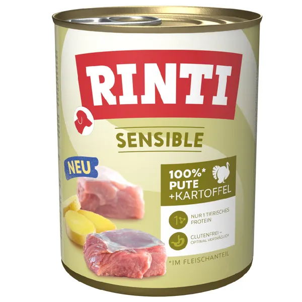 Lot économique RINTI Sensible 12 x 800 g pour chien - dinde, pommes de terre