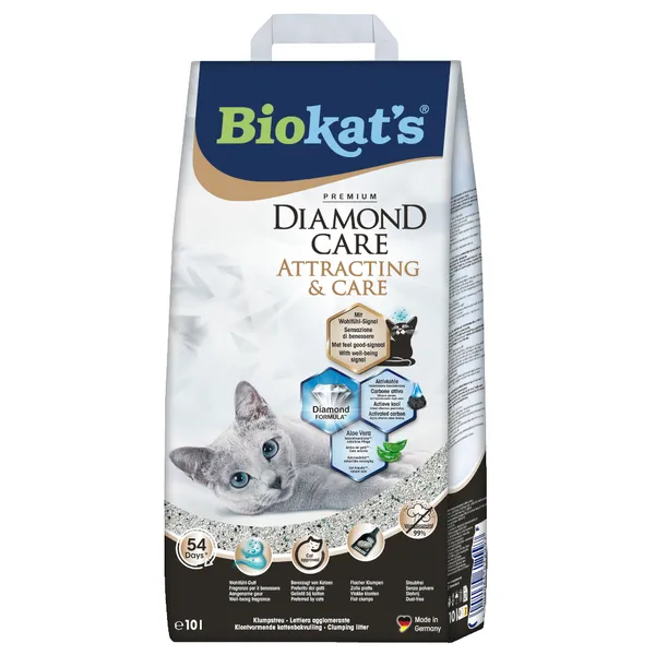 Litière Biokat's Diamond Care Attracting & Care pour chat – 10 l