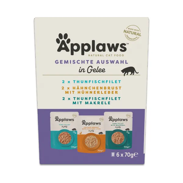 6x70g Applaws Cat Pouch in Jelly paquet de mélange thon & poulet (3 sortes) nourriture pour chats humide