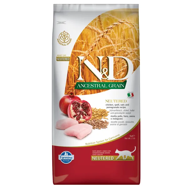 Farmina N&D Ancestral Grain Neutered poulet, grenade - Croquettes pour chat