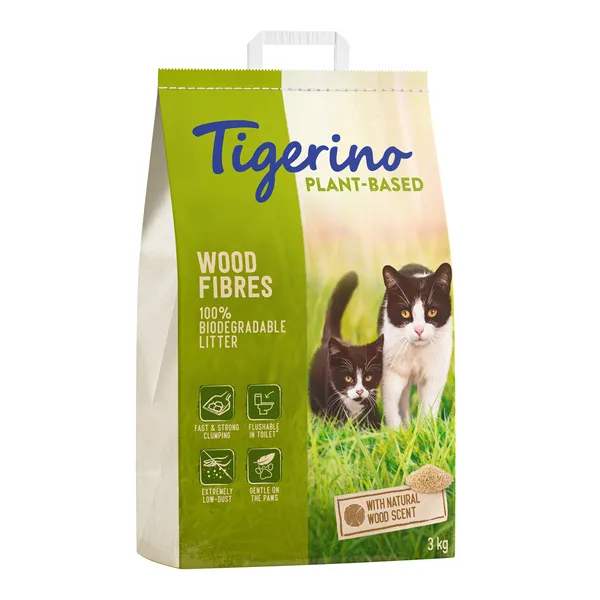 Litière Tigerino Plant-Based en fibres de bois - Odeur naturelle de bois, sans parfum pour chat - 7 l (3 kg)