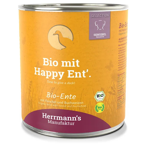 Lot Herrmann's Menu Bio Sensitive 12 x 800 g - canard bio, fenouil bio, sarrasin bio