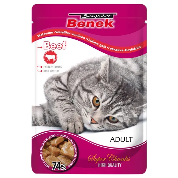 Super Benek Super Chunks 24 x 100 g pour chat - bœuf en sauce