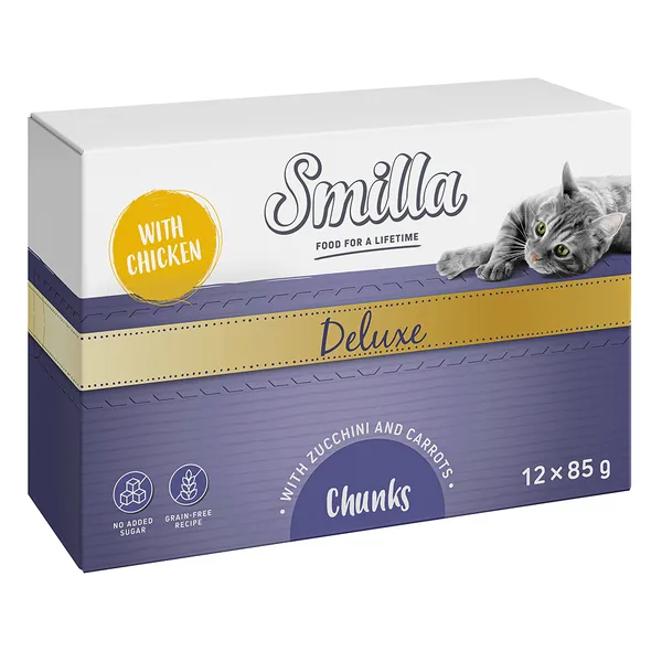 Lot Smilla Deluxe Bouchées 48 x 85 g pour chat - poulet, courgettes, carottes