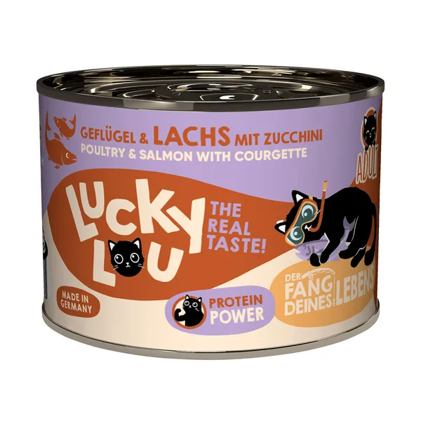 Paquet économique : 24x200g Lucky Lou Adult volaille & saumon nourriture pour chat humide