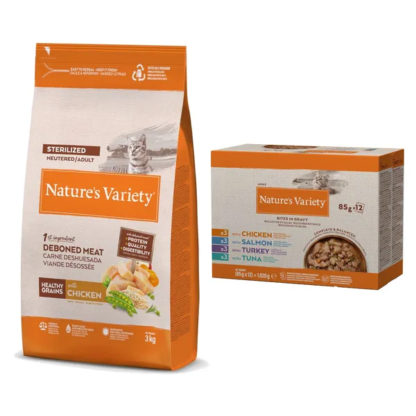 3 kg Nature’s Variety Healthy Grains Sterilised au poulet, croquettes pour chats