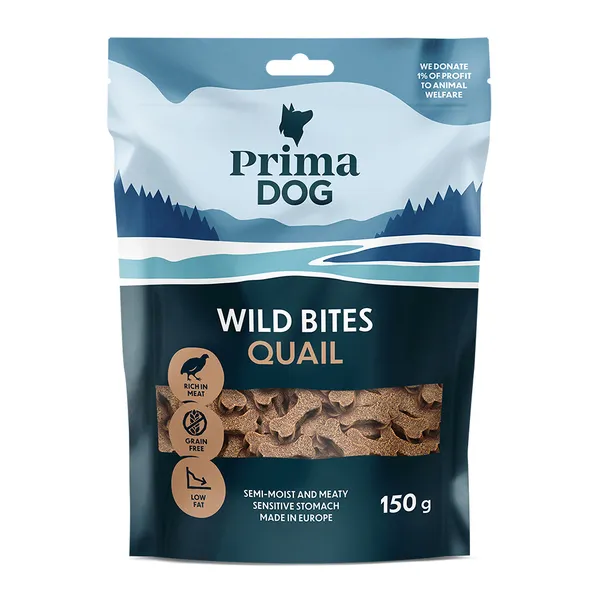 150g PrimaDog Wild Bites Soft Snack Caille & Aubépine chien