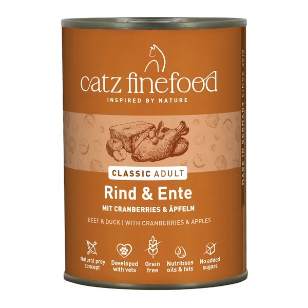 6x400 g Bœuf et Canard catz finefood nourriture pour chat humide