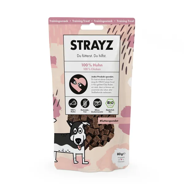 4x80g Poulet bio STRAYZ BIO Friandise d'entraînement pour chien