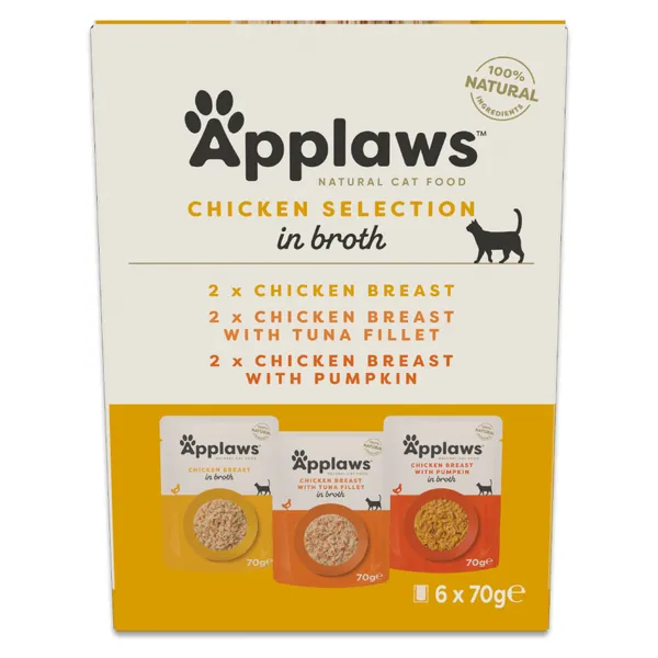 12x70g Pouch au bouillon sélection du poulet (3 variétés) Applaws nourriture humide pour chat