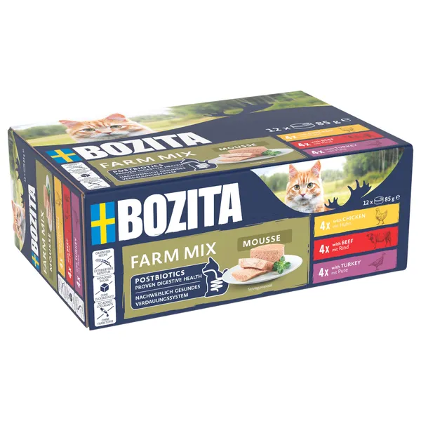 12x85g Bozita Mousse Mixed Farm nourriture humide pour chats