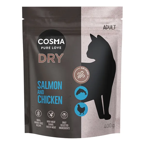 Saumon, poulet Cosma croquettes pour chat