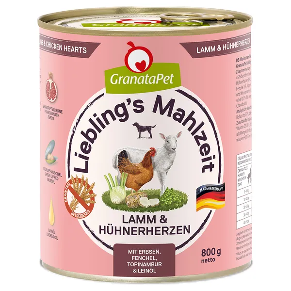 GranataPet Liebling's Mahlzeit 12 x 800 g - agneau, cœurs de poulet