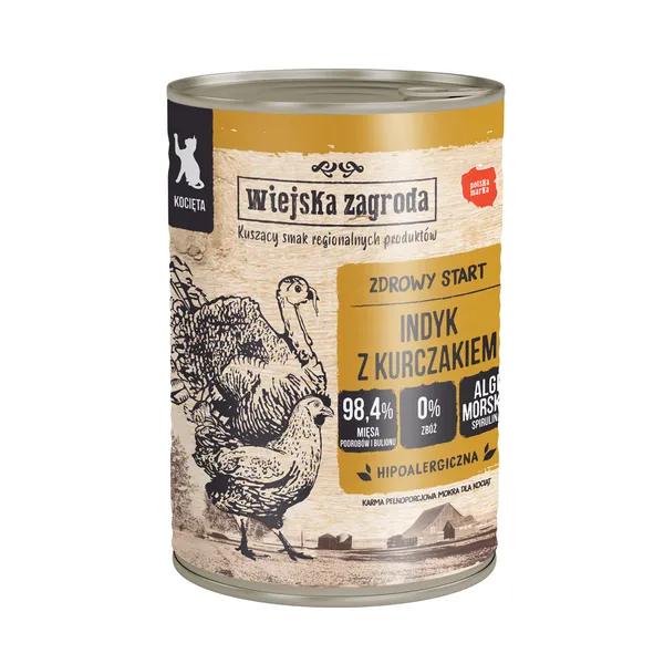 Wiejska Zagroda 12 x 400 g pour chat - Kitten dinde, poulet