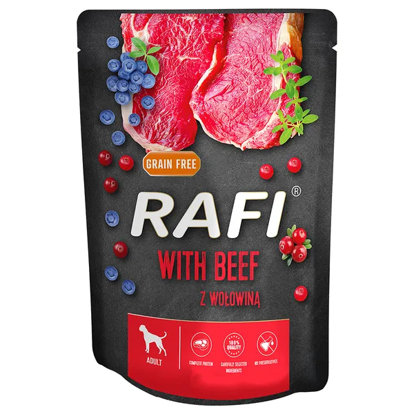 Emballage bénéfique Rafi Dog, bœuf, nourriture humide pour chiens