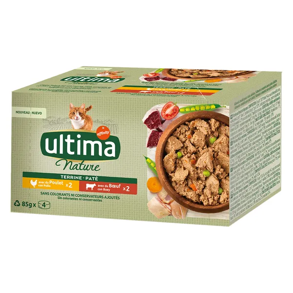 85&nbsp;g pâtée pour chats Ultima Nature au poulet et au bœuf, nourriture humide pour chats