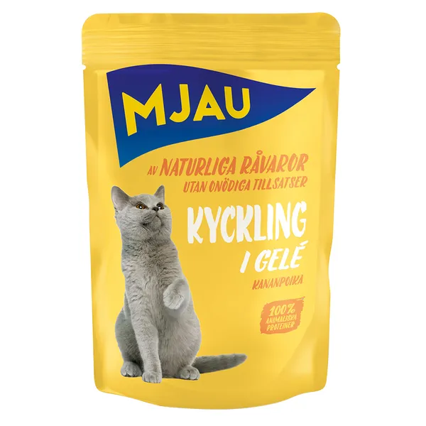 12x85g Mjau Cat Pouch poulet en gelée nourriture pour chats humide