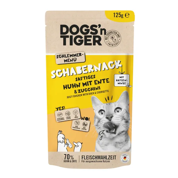 12x125g Dogs'n Tiger Cat poulet, canard nourriture humide pour chats
