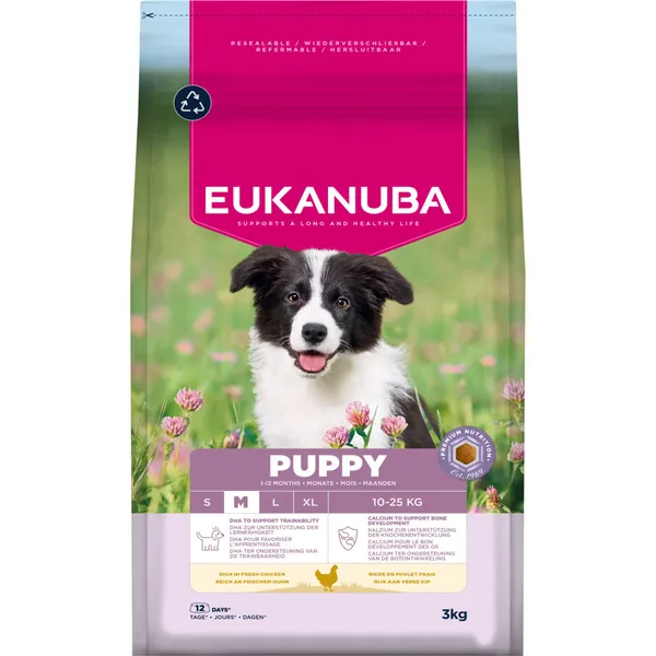3kg Eukanuba Premium Nutrition Puppy Medium Breed poulet sec