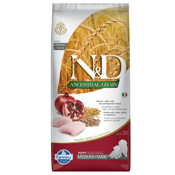 Farmina N&D Ancestral Grain Puppy Medium & Maxi poulet, grenade - Croquettes pour chiot