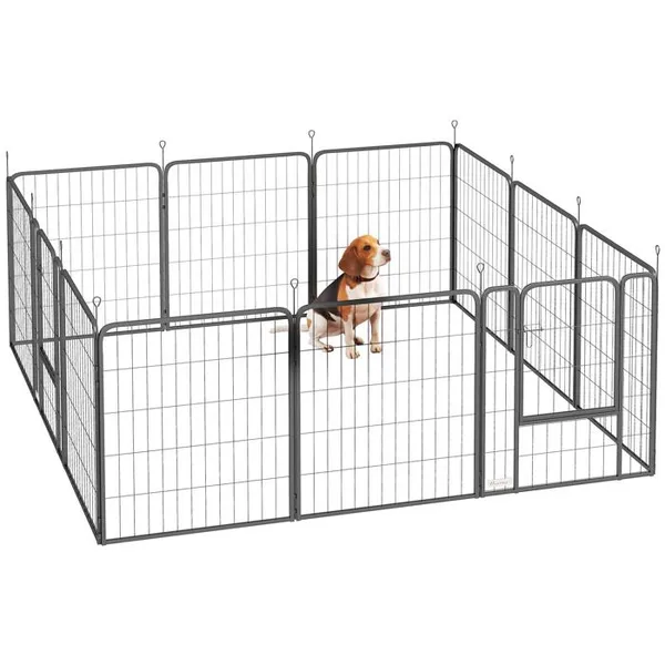 Parc enclos chien modulable pliable 12 panneaux H.80cm 2 portes verrouillables acier époxy noir