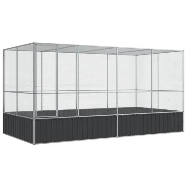 Volière cage à oiseaux avec extension argenté 418 x 207 x 212 cm acier Argent 02_0045654