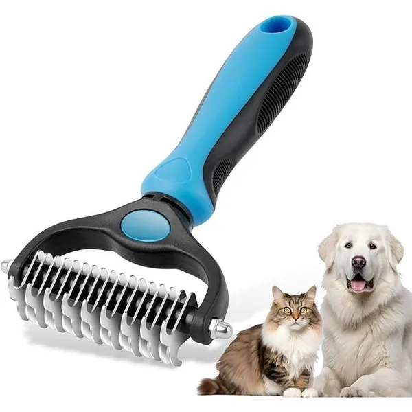 Brosse de toilettage pour animaux peigne double face pour sous-poil pour chiens et chats brosse professionnelle Bleu