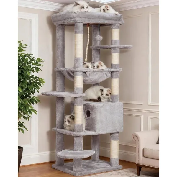 Arbre à chat XXL - JOZSI - Arbre à chat XXL 152 cm pour grands chats multi-niveaux avec plateforme en peluche et panier