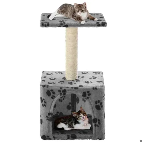 Prix bas - Jouet chat Arbre à chat-Arbre à Grimper - avec griffoirs en sisal 55 cm Gris Motif de pattes （340162070975)