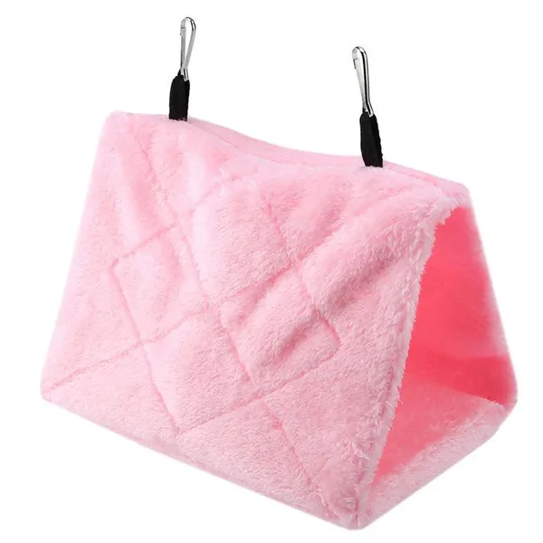 Hamac en peluche douce Tente à cage suspendue pour oiseaux Perroquet Hiver Lit chaud pour animaux de compagnie (Rose S)