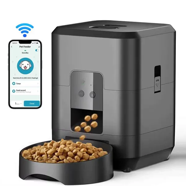 Mangeoire automatique pour animaux - Phoesky - 2L - Caméra intégrée - Programmable - Contrôle WIFI - Noir et blanc