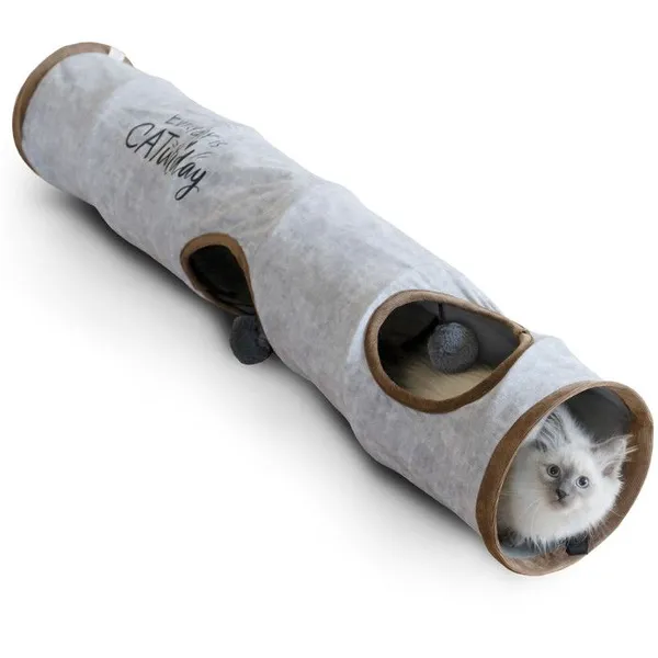 Tunnel pour Chat - KaraLuna - 120 x 24 cm - Jouets pour Chats d'intérieur Tunnel pour Chat Tunnel Gris Lapin Tunnel de Jeu Pliable