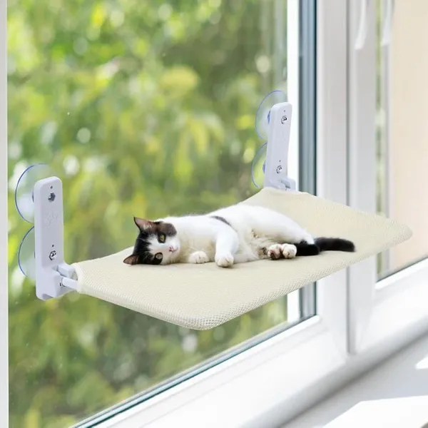 Hamac de fenêtre sans fil pour chat avec 4 ventouses puissantes facile à assembler et étagère pliable grand