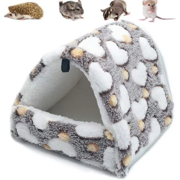 Couchage Rongeur Peluche Petite Maison Hamster Hamac Jouet Lit Cabane pour Cochon d'Inde Lapin Chinchilla Furet, Marron
