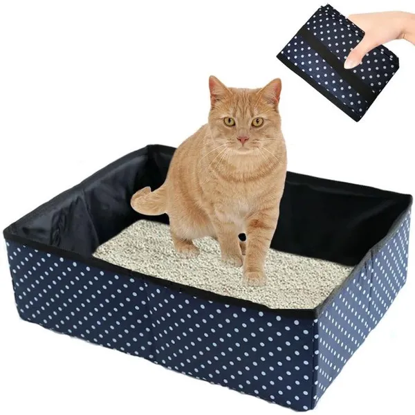 Bac à litière pour chat - Bac à litière portable - 40 x 30 x 13 cm - Pliable - Bac à litière de voyage - Étanche et antidérapant - T