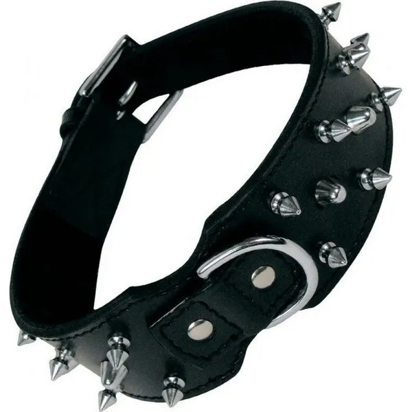 Gloria Pets Collier En Cuir Ranger Avec 3 Rangées De Pointes Noir