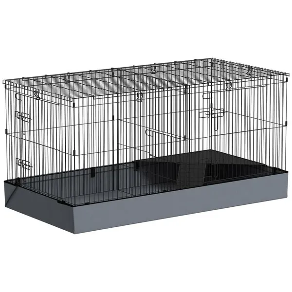 Cage pour petits animaux 2 en 1 avec dessus amovible enclos lapin 2 zones séparées rampe 121 x 61 x 61 cm en acier noir