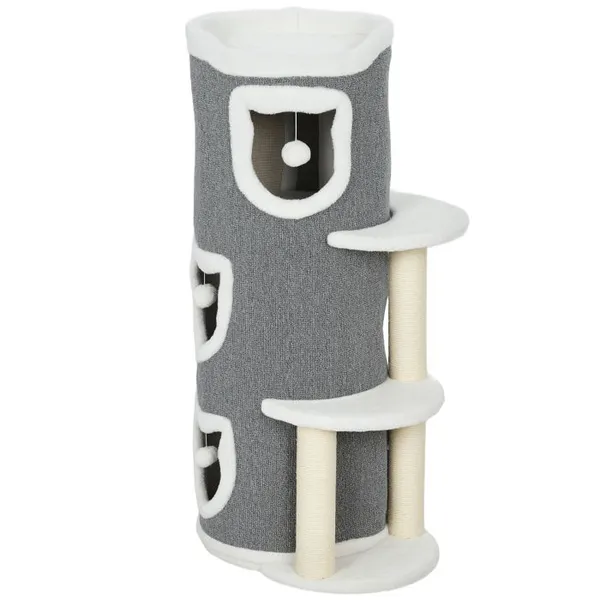 Tour pour chat à 4 niveaux arbre à chat stable avec griffoirs en sisal et bord en peluche 2 plateformes 50x36x101cm gris