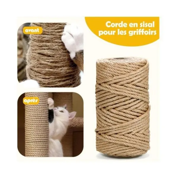 Corde en sisal pour Arbre à Chat 6 mm x 50 m Corde en sisal Naturel Corde de Chanvre Corde à grifferLe Jardin Le Bricolage .