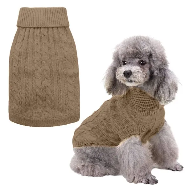 Pull à col roulé pour chien - Manteau d'hiver Vêtements en tricot torsadé classique avec trou pour laisse pour temps froid