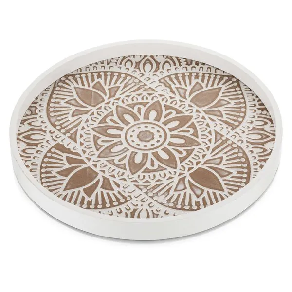 Plateau décoratif vintage en bois lavé blanc 30 cm idéal pour servir parfait pour la décoration
