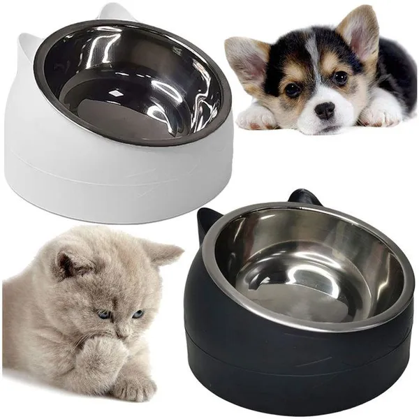 Gamelles pour chat - Lot de 2 - Forme tête de chat - Gamelles antidérapantes - Gamelle surélevée - Station dalimentation pour chat