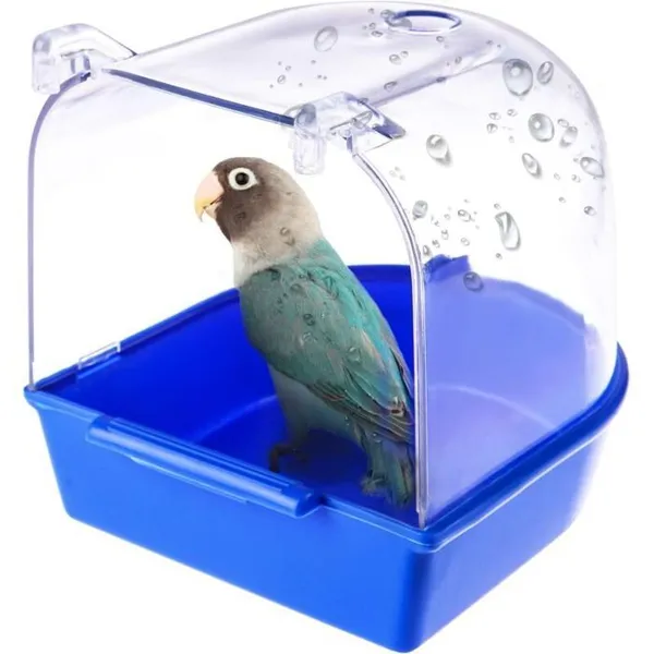Baignoire à Oiseaux à Suspendre Transparent Cage De Douche En Plastique Nettoyage Pour Perroquet Coucou Et Petits Oiseaux