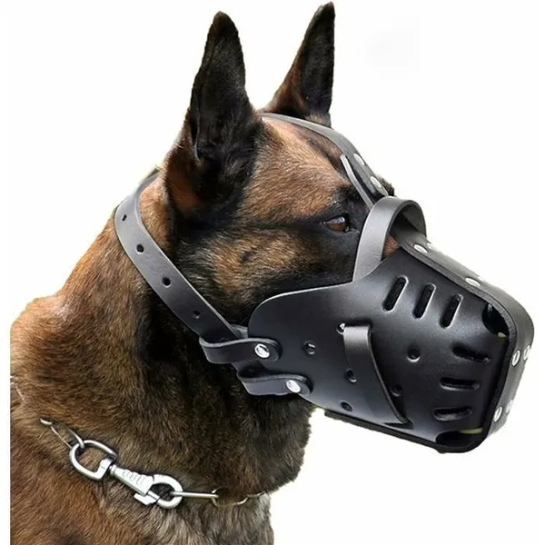 Muselière chien - - Taille L - Cuir noir - Anti-morsure - Réglable Noir YYV