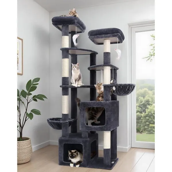 Arbre à chat XXL - HOLISANE - 189 cm - 2 niches 45x40x35 cm - 3 plateformes 45x40 cm - Base 70x45 cm
